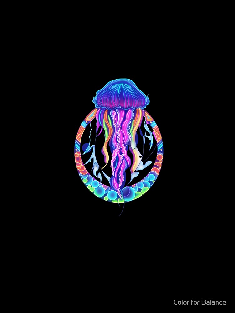 Neon Jellyfish Glow Mandala Art by Color for Balance