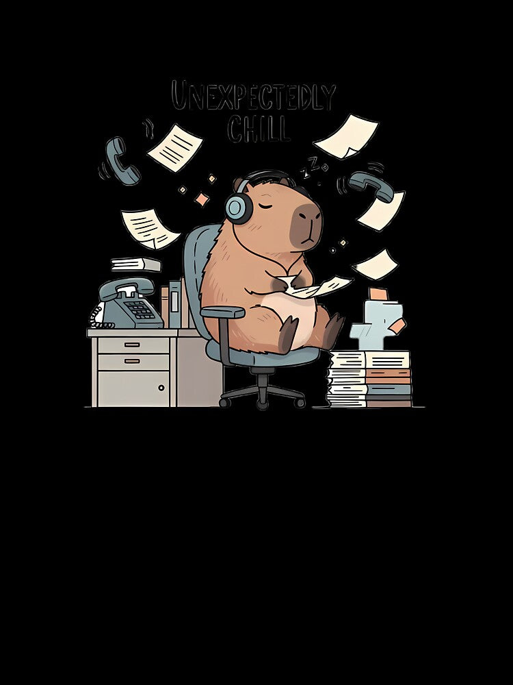 Unexpectedly Chill Office Capybara - Calm Amidst Work Chaos by FreshPrintCo