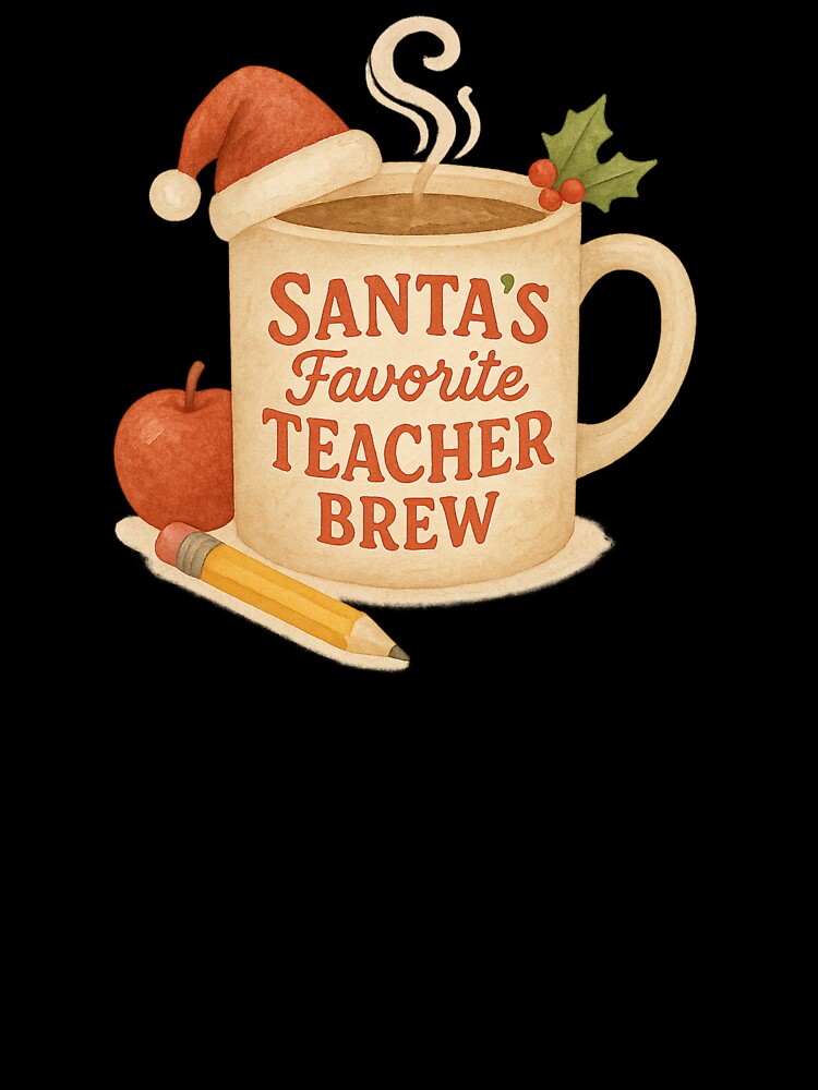 Santa’s Favorite Teacher Brew | Funny Christmas Coffee Mug Watercolor Design by Just You Tee | Say It Loud, Wear It Proud