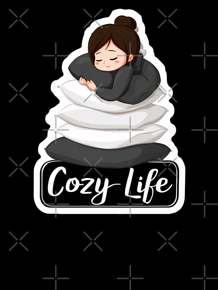Sleepy Girl on Pillows — “Cozy Life” by SleekLineSketches
