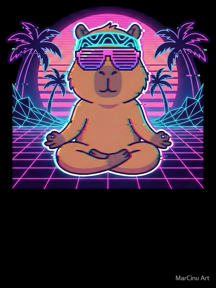 Neon Zen Capybara - Synthwave Glitch Aesthetic 80s Vibe by MarCinu Art