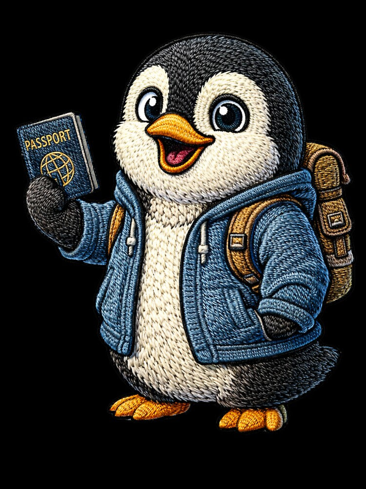 Travel Nomad Penguin – Embroidered Patch Style Adventure Animal Art by ColorSplash123
