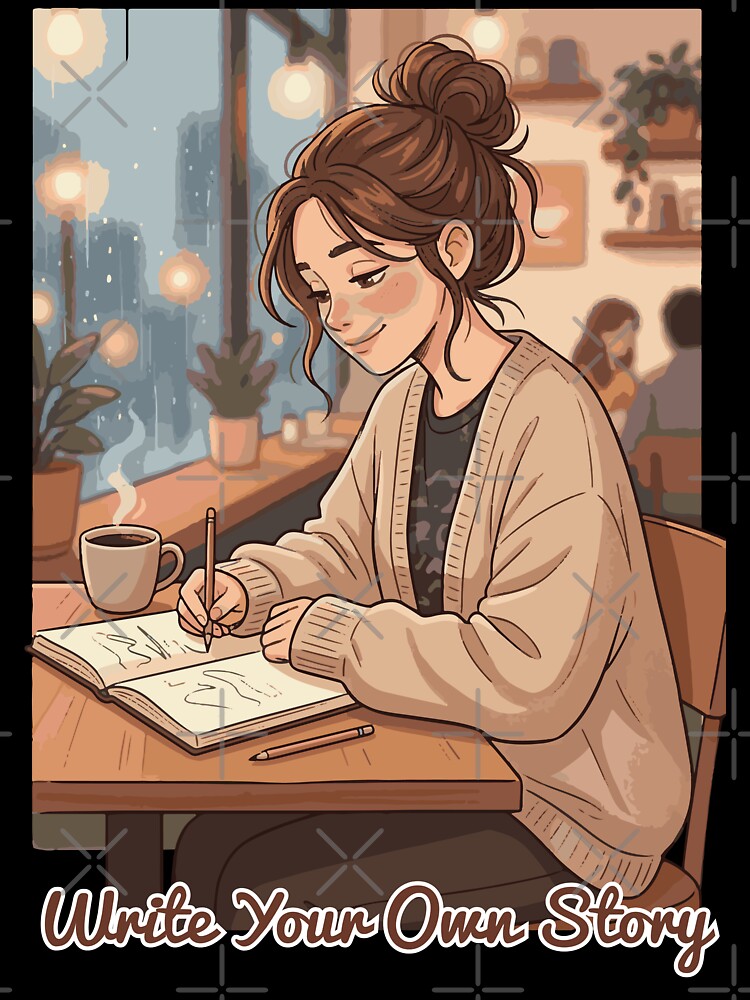 Write Your Own Story Cozy Aesthetic Girl Journal Illustration by AmazingEG