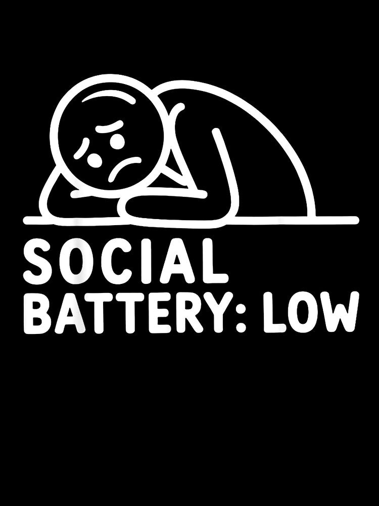 Social Battery Low Apparel, Funny Introvert Humor T-Shirt by gidget-gadget