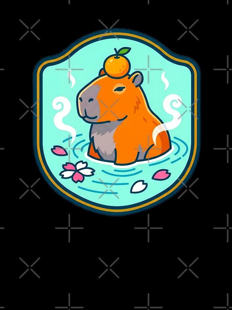 Cute Capybara Onsen Hot Spring Retro Badge by Oommen Studio