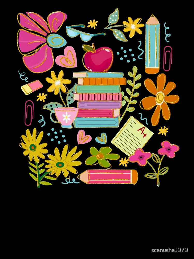 Cute Teacher Doodle Art – Books, Flowers & School Supplies Illustration by scanusha1979