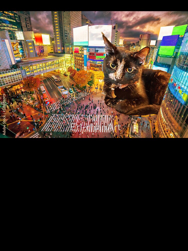 Tortie Black Cat Loafing In a Tiny City Cute Funny Photoshop by Eri-chanArt