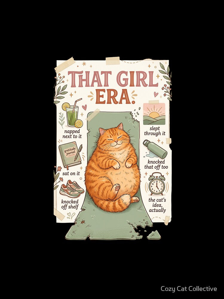 That Girl Era Cat T-Shirt — Funny Wellness Parody Orange Cat On Yoga Mat — Morning Routine Cat Lover Gift — Cozy Relatable Cat Humor Graphic Tee by Cozy Cat Collective