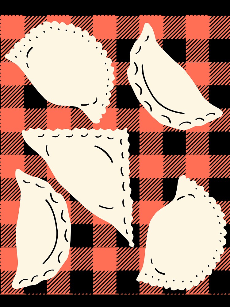 Cute Dumplings Pattern on Red Checkered Background by kapotka