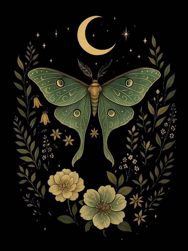 Vintage Grunge Luna Moth Floral by verinanawaffb