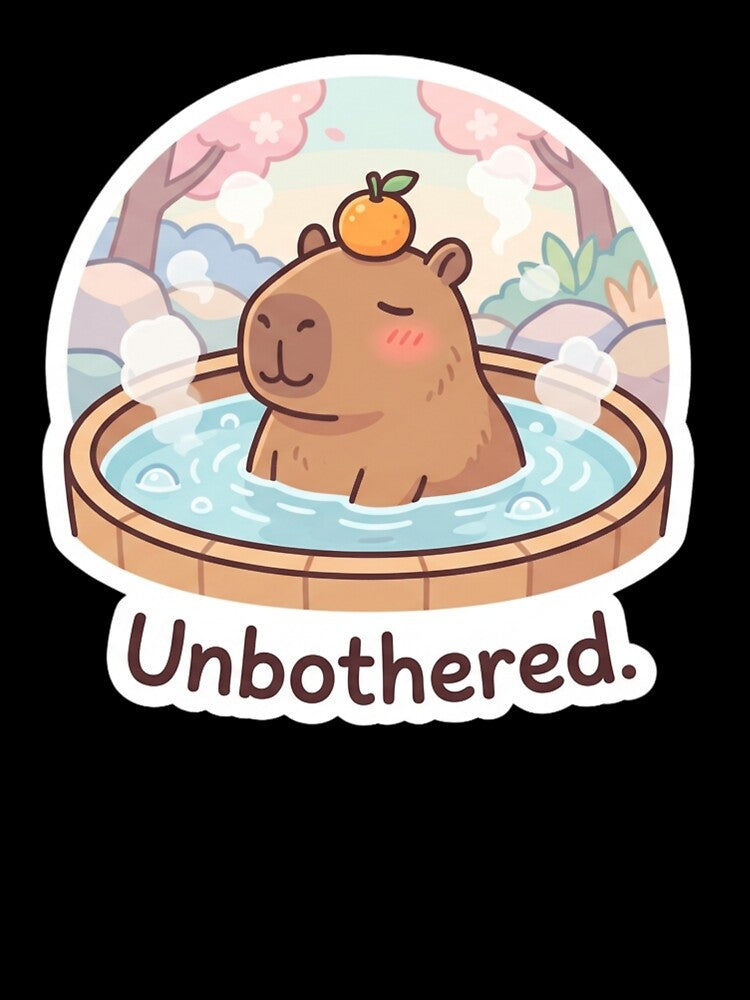 Kawaii Capybara in Hot Spring - "Unbothered" Zen Aesthetic Sticker by ItsArtisticLab