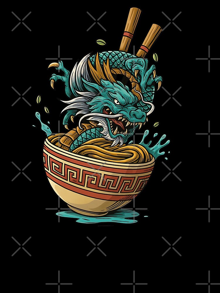 Noodle Bowl with Fierce Chinese Dragon Illustration by ArtfulWeave