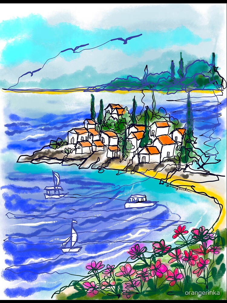 Italian riviera continuous line art sketch by orangerinka