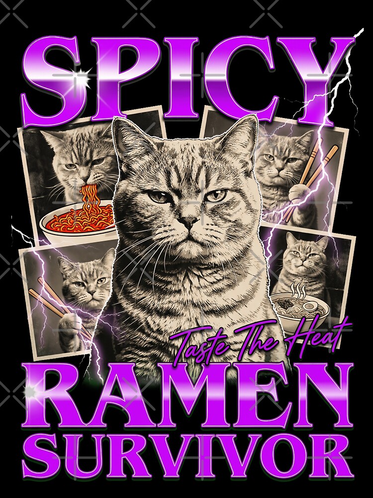 Spicy Ramen Survivor Retro Cat - Cat Ramen Bootleg Style Funny Meme by Bongocomic