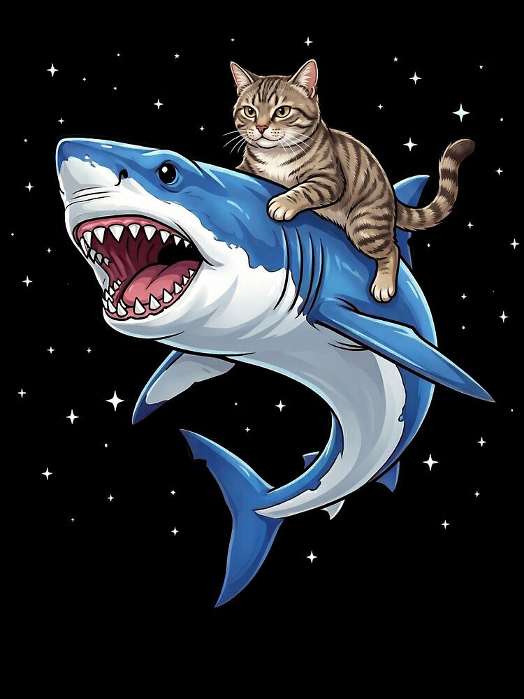 Funny Cat Riding Shark Animal Lover by TerryConnells