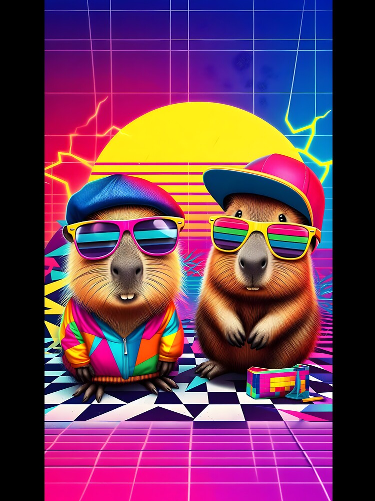 Neon 90s Capybara and Quokka Duo by Sybille-Yates