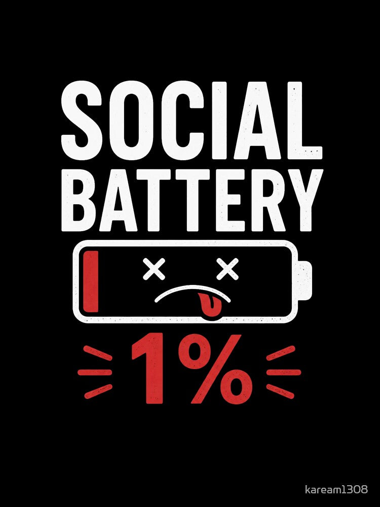 Social Battery 1% Funny Introvert T-Shirt by kaream1308