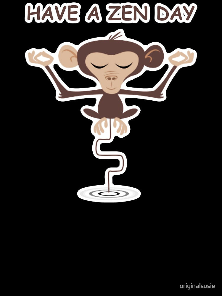 HAVE A ZEN DAY - meditating monkey - BREATHE - relax meditate - PEACE pink by originalsusie