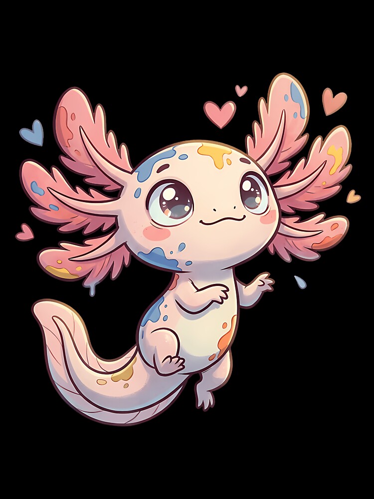 Cute Kawaii Axolotl With Hearts Pastel Fantasy Pet T-Shirt by GabrielaPeterse