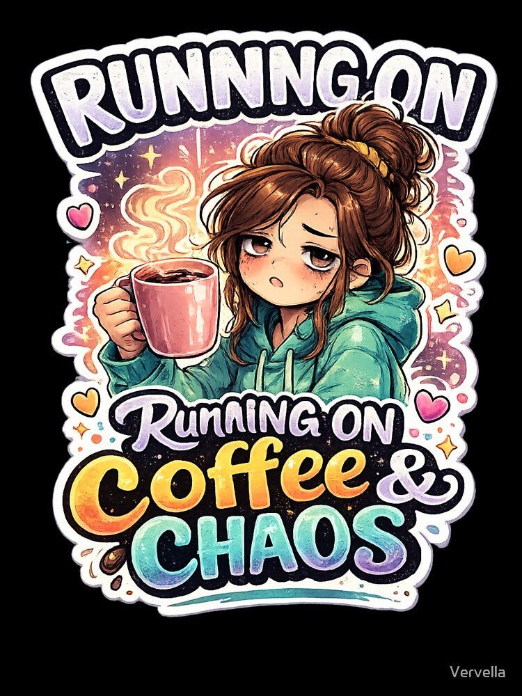 Running on Coffee & Chaos – Cute Tired Girl Aesthetic Design by Vervella
