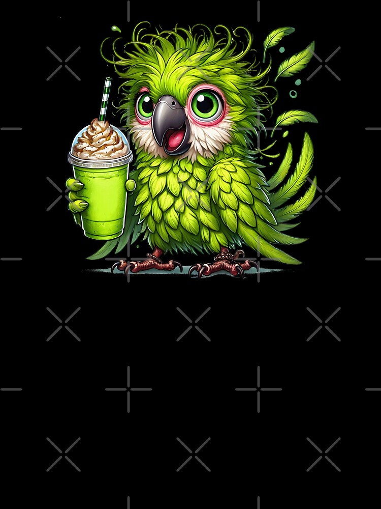 Cute Matcha Parrot – Kawaii Green Bird Coffee Art by Lulunza