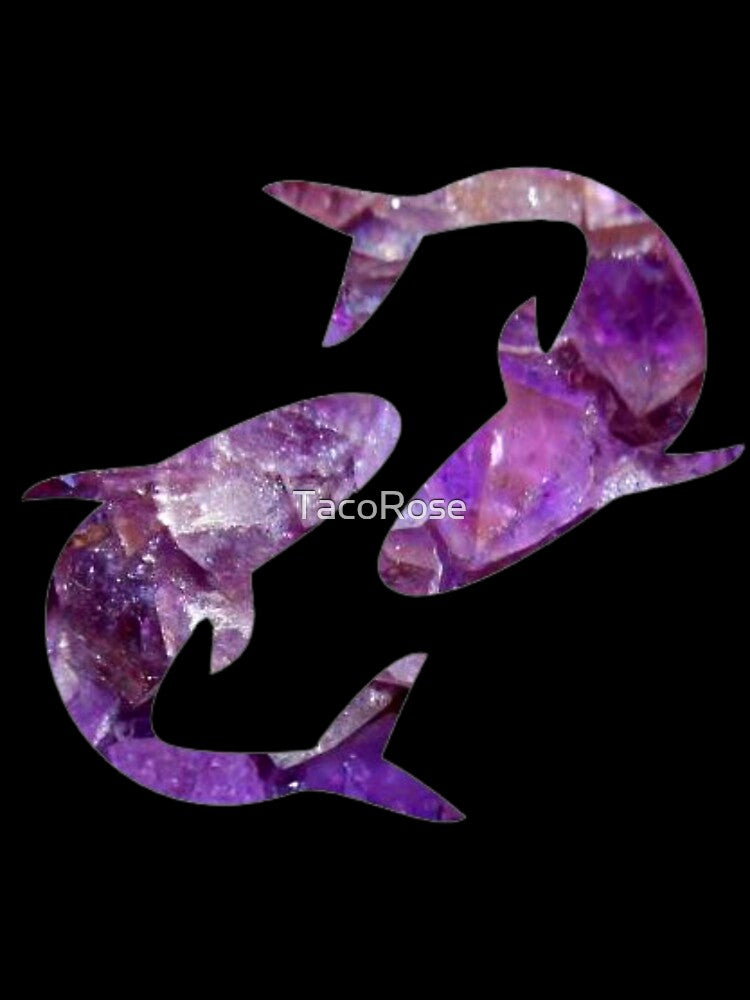 Pisces Zodiac Symbol Silhouette Design With February Birthstone Amethyst Background by TacoRose
