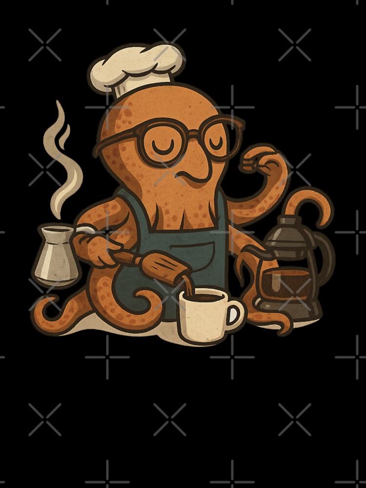 Octopus Barista – Retro Coffee-Making Octopus with Glasses & Espresso Gear | Funny Café Sublimation Design by Memorph