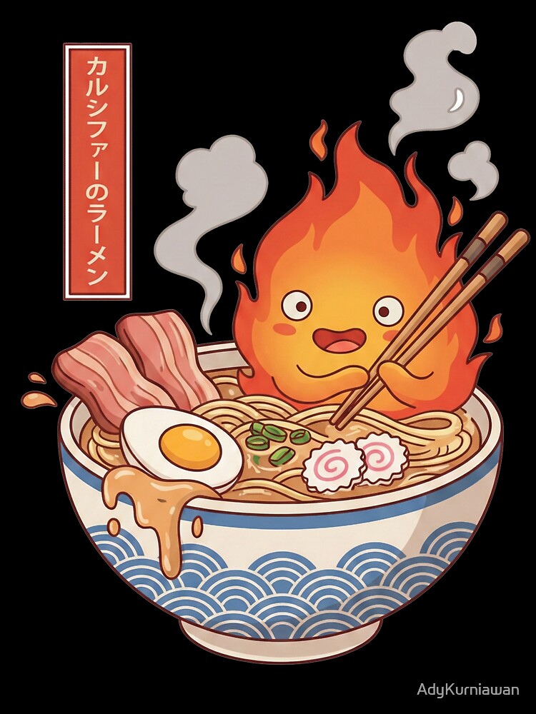Kawaii Fire Spirit Eating Ramen Noodles by AdyKurniawan