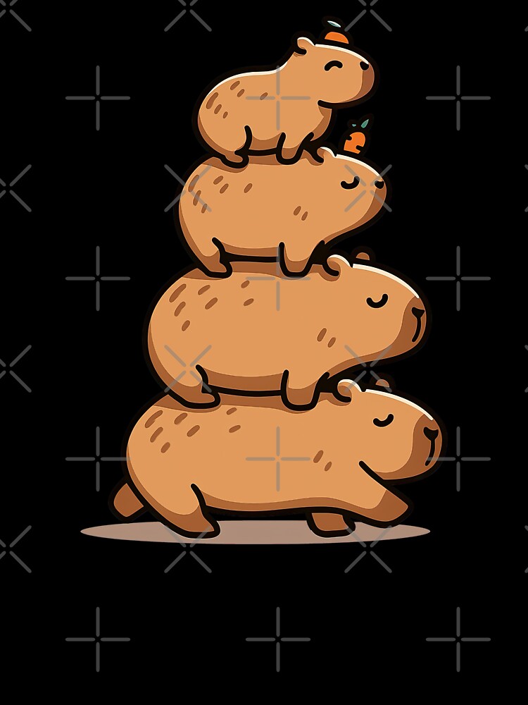 Stack of Cute Capybaras with Fruits on Their Heads by ArtfulWeave