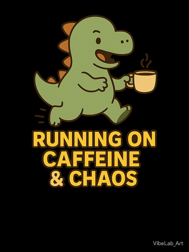 Running on Caffeine & Chaos – Cute Dino by VibeLab_Art