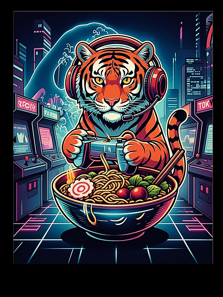 Tiger Gamer Arcade Noodles Retro Aesthetic by FemmeForge