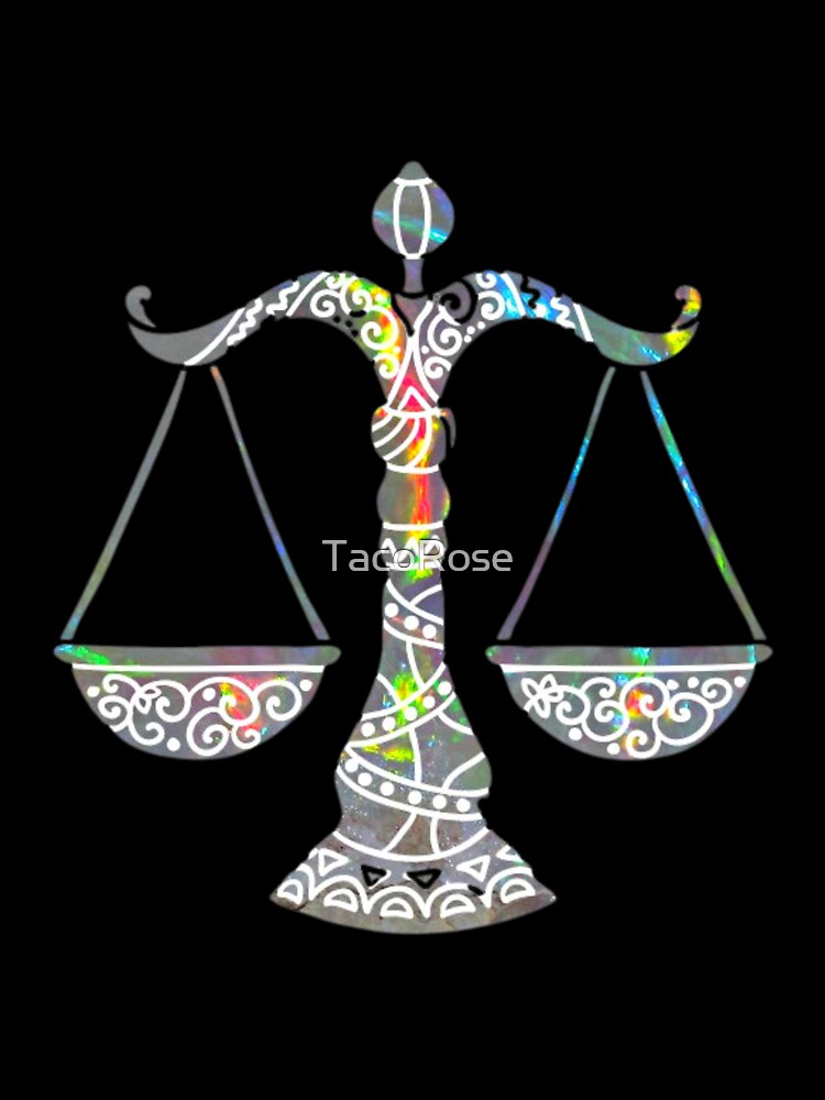 Libra Zodiac Symbol Silhouette Design With October Birthstone Opal Background by TacoRose