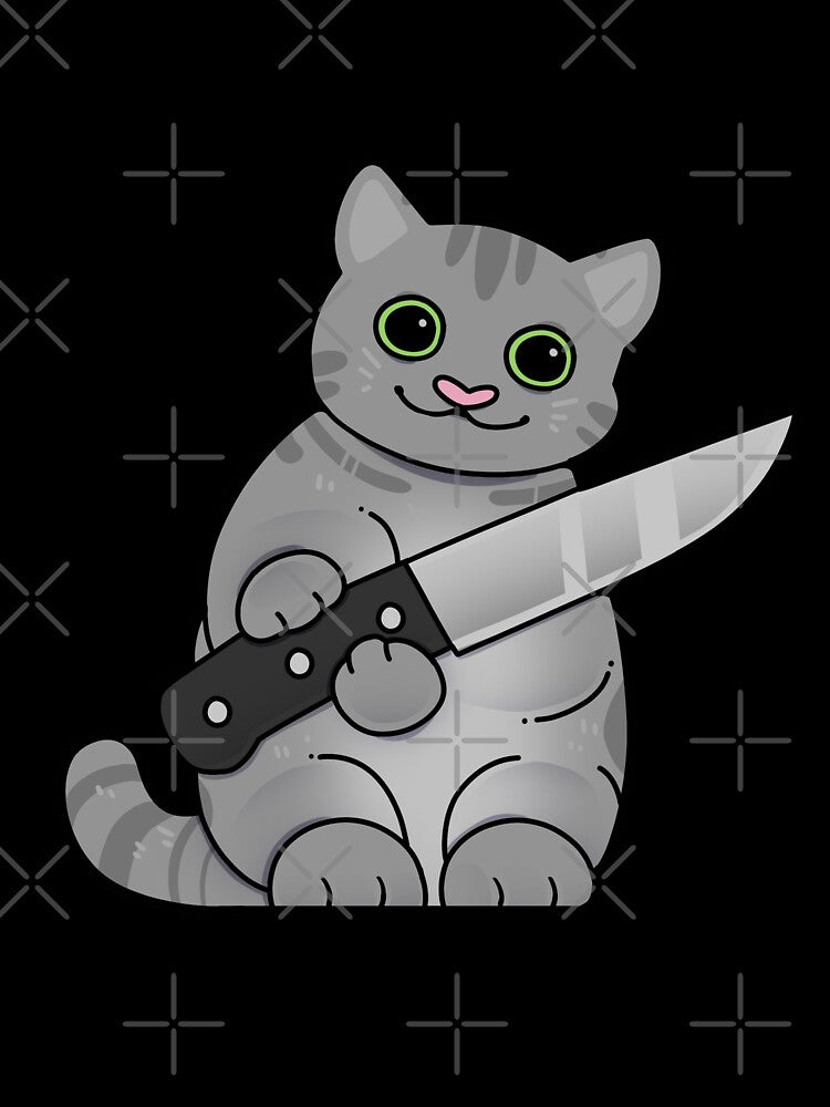 Grey Tabby Cat with Knife by Mossysplashart