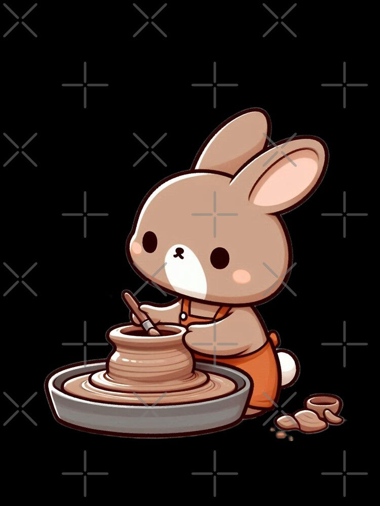 Brown Bunny Sculptor Cartoon – Adorable Animal Pottery Artist by Confuzz1ed