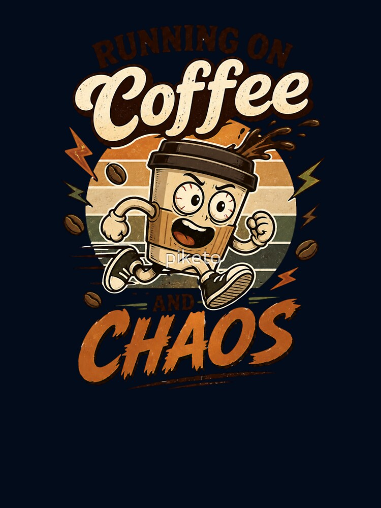 Running on Coffee and Chaos Funny Retro Coffee Lover Vintage Caffeine Addict Gift by piketo