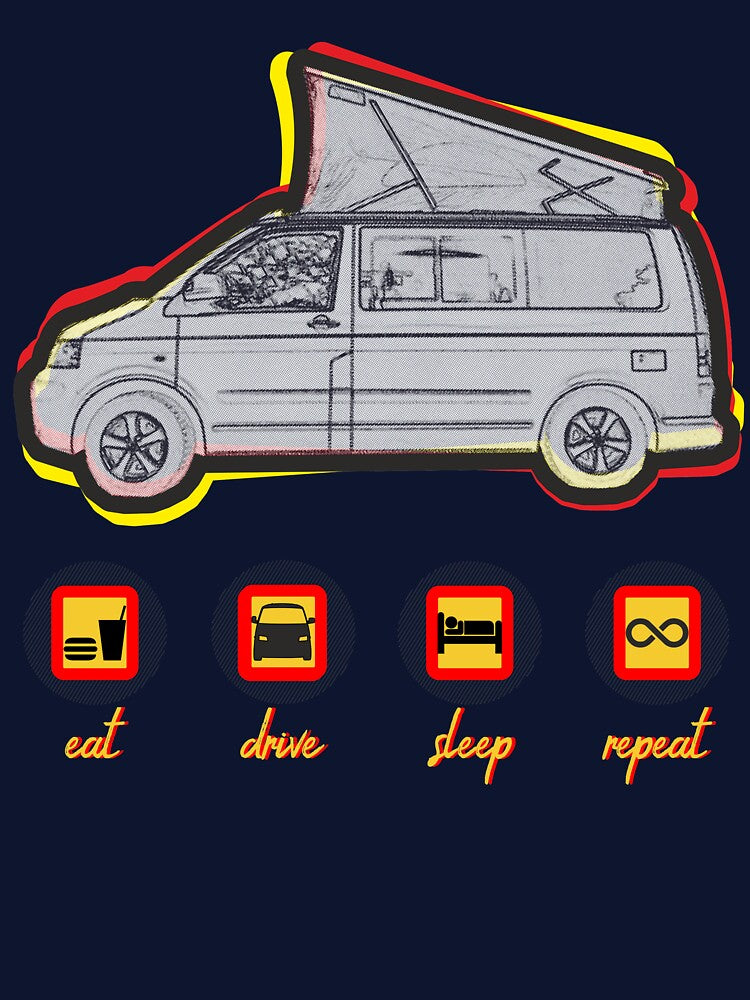 Eat, drive, sleep, repeat. Vintage vanlife lifestyle van T5 by 3coma14