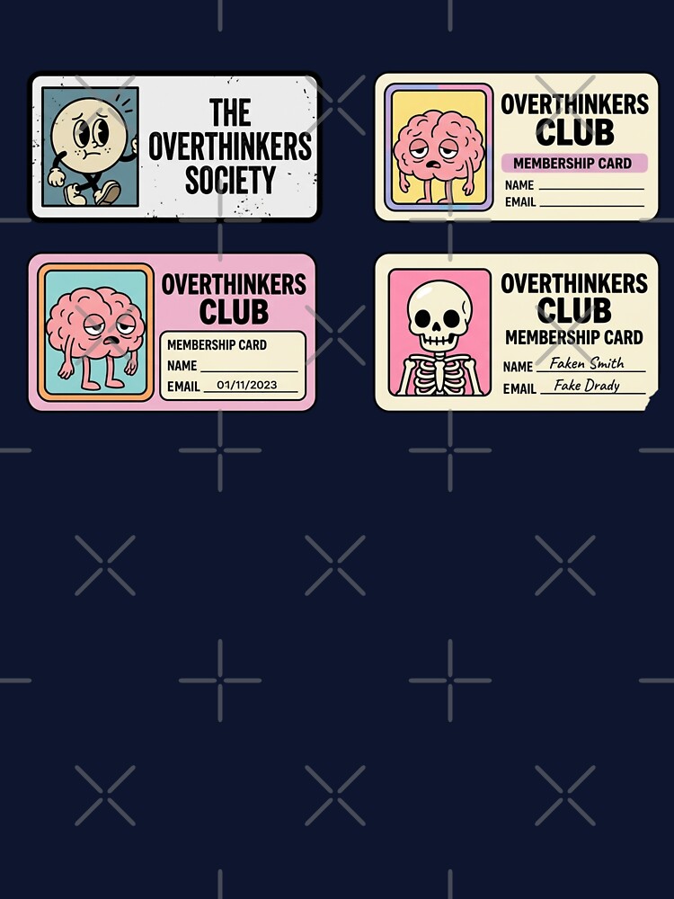 Overthinkers Club Sticker Pack | Funny Overthinking Membership Card Stickers | Introvert Brain Humor Decal Set by sadedream