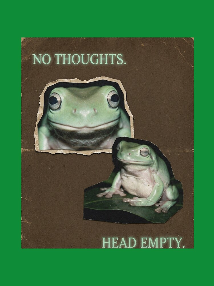 No Thoughts Head Empty Frog Vintage Sticker Meme by lexthelord