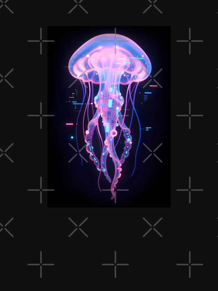 Cybernetic Bioluminescent Jellyfish Digital Glitch Art by NEOCHRONOS