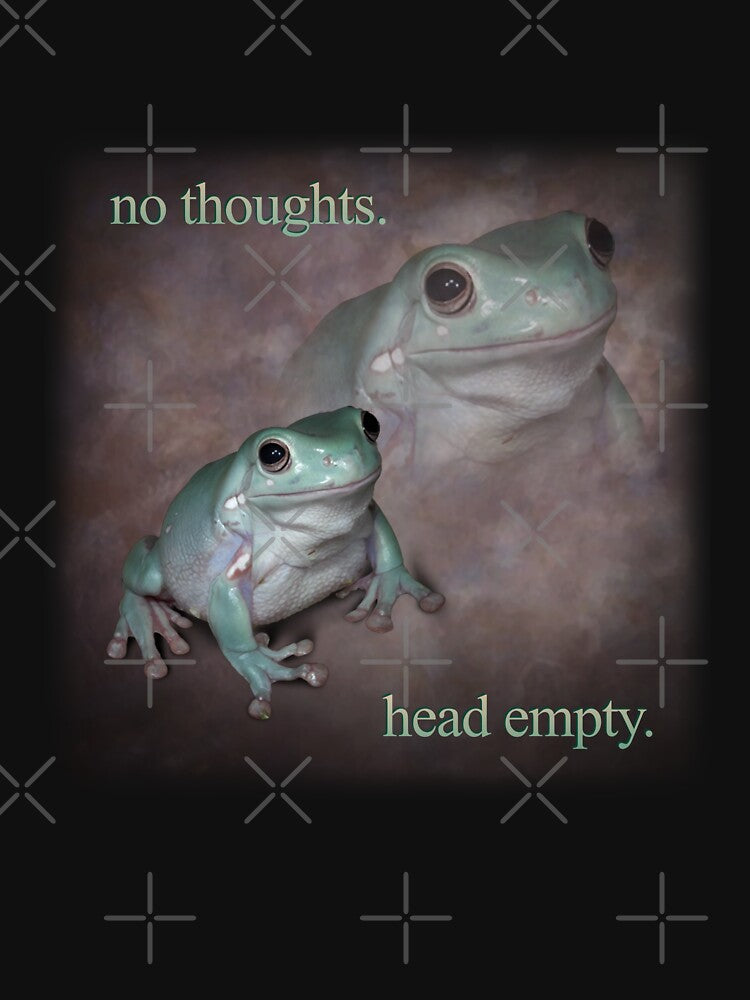 no thoughts head empty frog retro word art meme by snazzyseagull