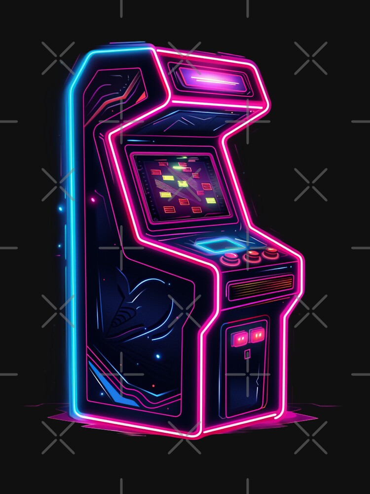 Retro 80s Arcade T-Shirt | Neon Synthwave Gaming Cabinet Retrowave by VectorForge