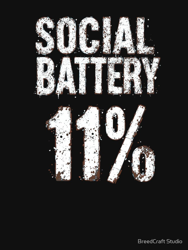 Funny Social Battery 1% Introvert Humor Design by  BreedCraft Studio