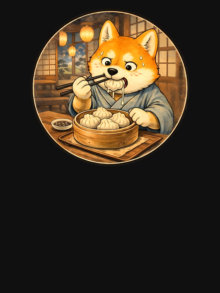 Kawaii Shiba Inu Eating Dumplings – Cozy Japanese Art by CogoPrints