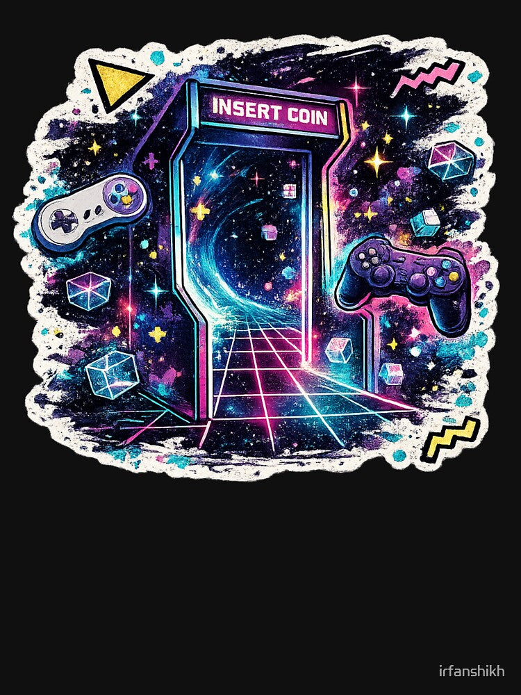 Neon Arcade Machine Insert Coin - Synthwave Gaming design by irfanshikh