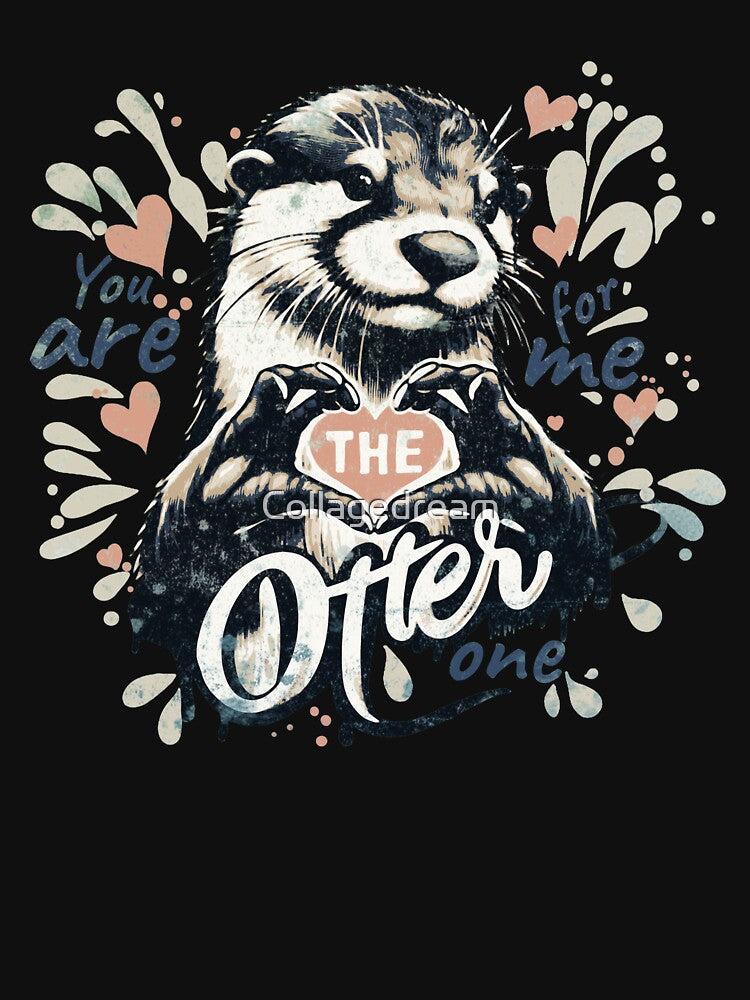 Adorable otter and sweet red heart, You're the otter one for me, animal in love, love quote by Collagedream