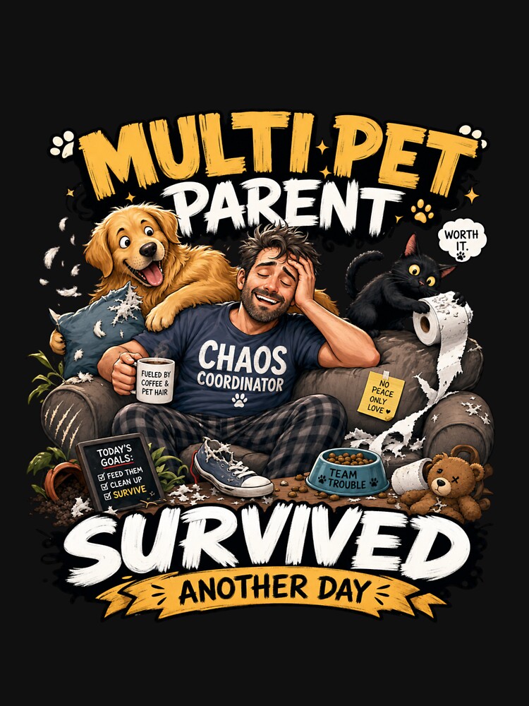 Multi Pet Parent Survived Another Day Funny Kawaii T-Shirt Sticker by Ashley critters