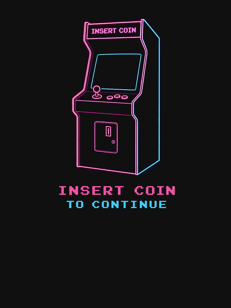 Neon Arcade Cabinet – Insert Coin to Continue Retro Gaming Art by ShirtRemarks