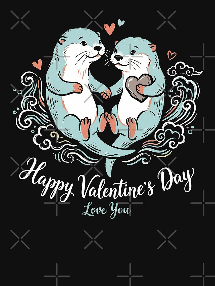 Adorable Sea Otters Holding Hands Heart Rock Valentine Art by zzz888