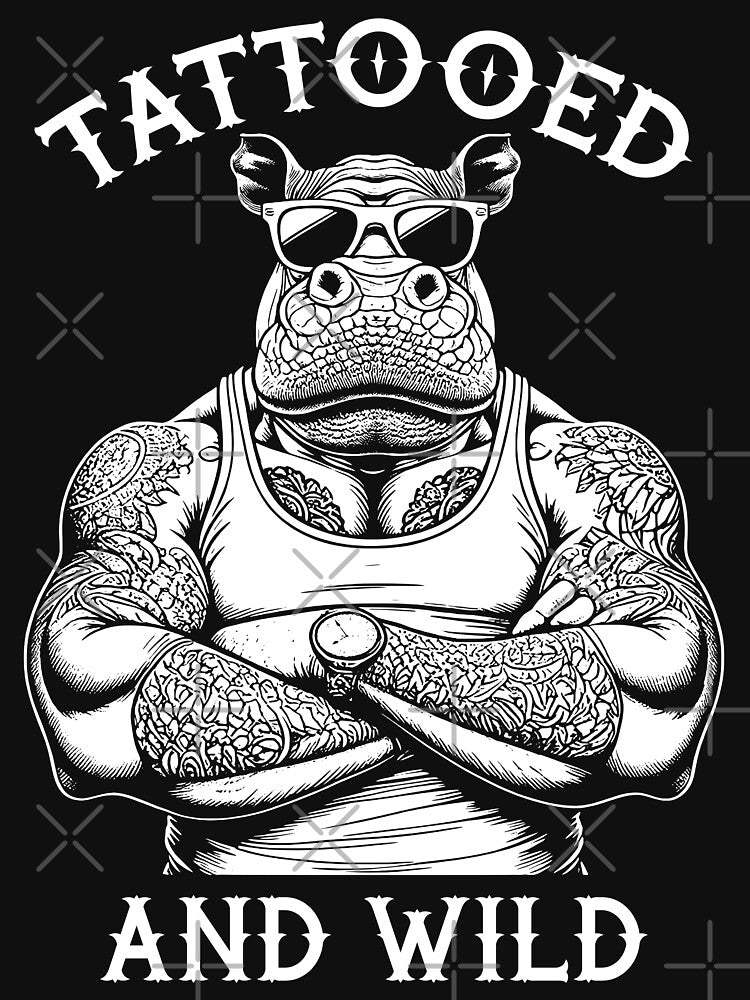 Tattooed And Wild Funny Inked Hippo Animal Tattoo Lover by GrandeDuc