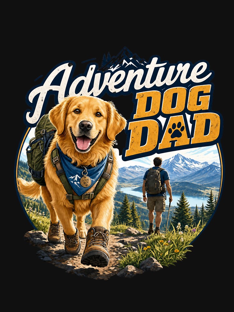 Adventure Hiking Golden Retriever Dog Dad Kawaii T-Shirt by Ashley critters